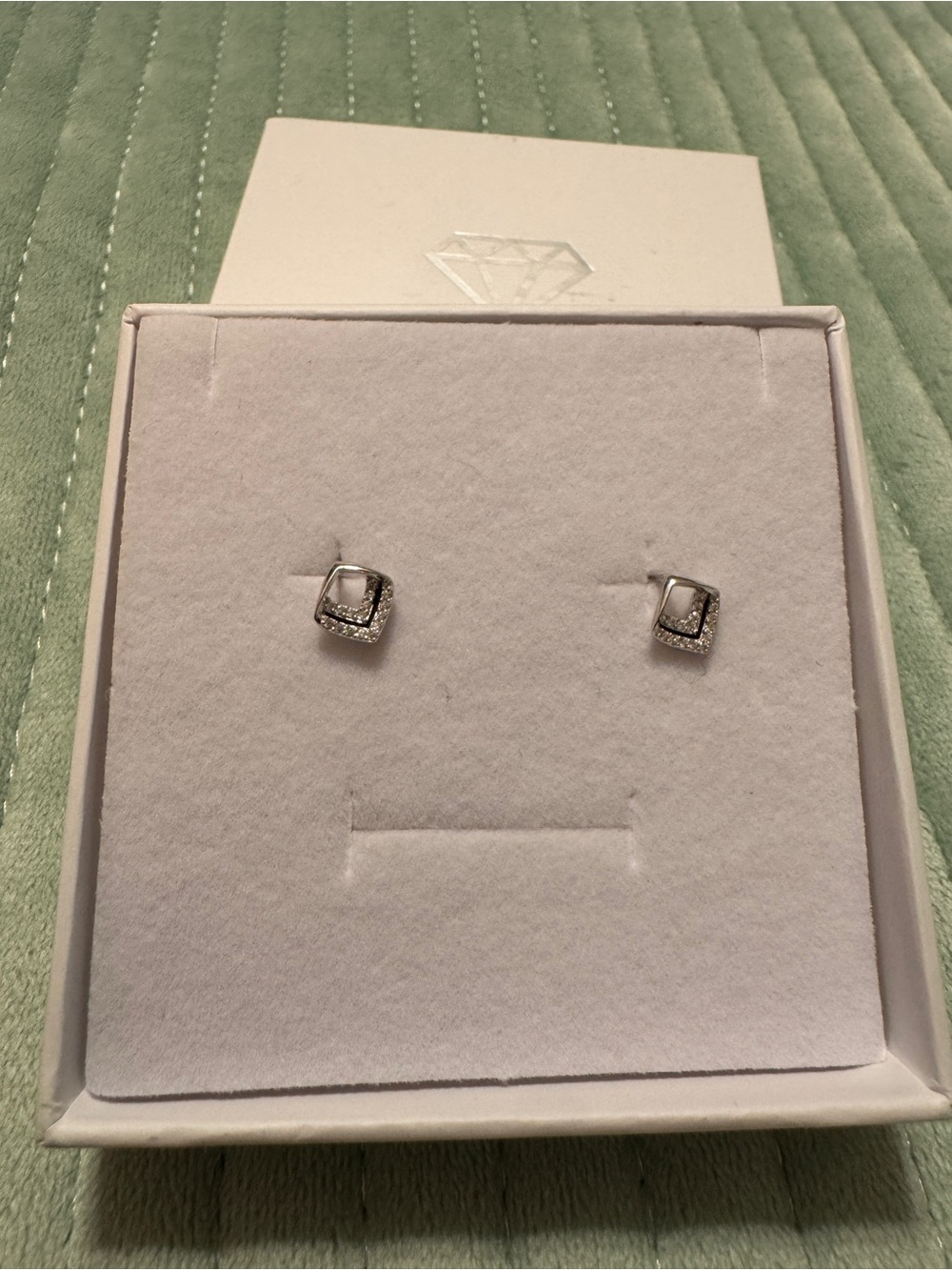 Sterling Silver Square Halo Stud Earrings in White